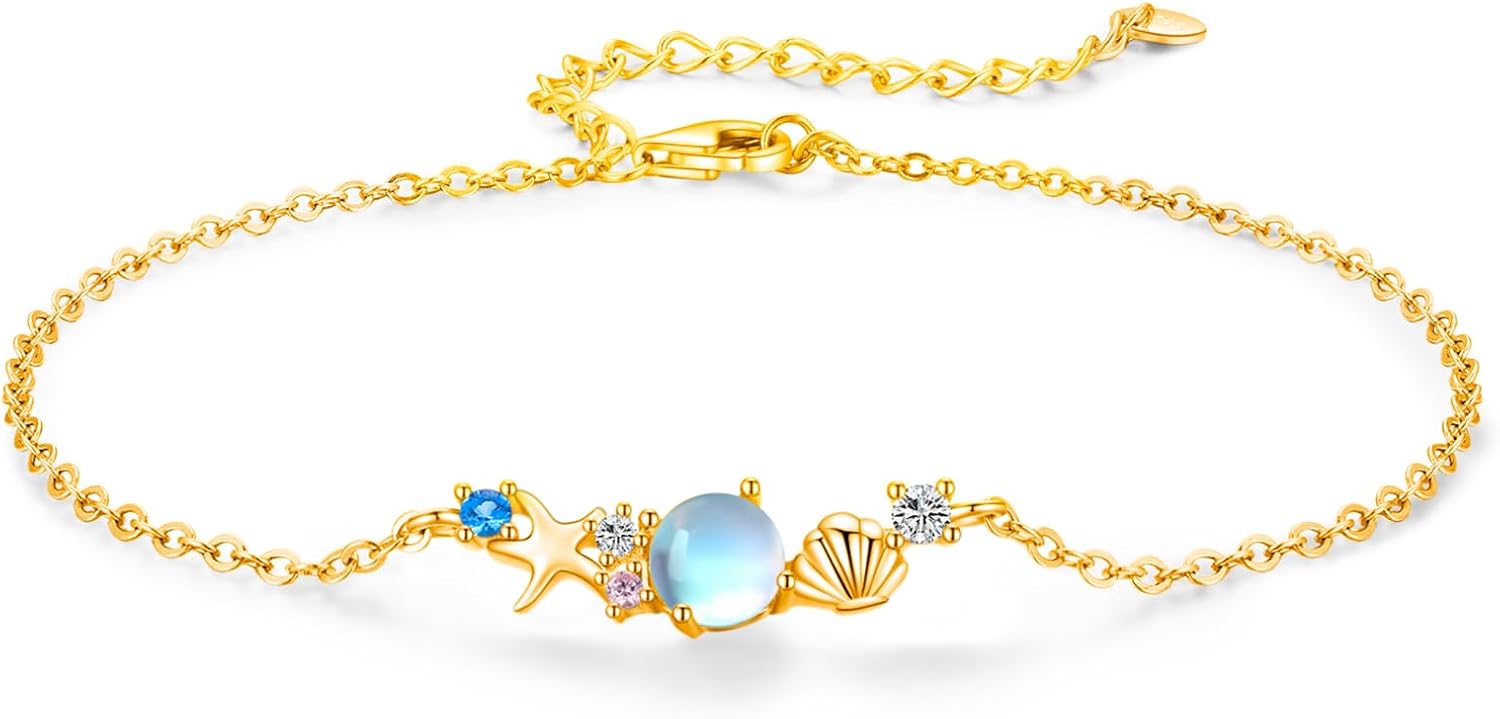 Starfish Shell Bracelets 925 Sterling Silver Beach Bracelet Ocean Jewelry Gifts for Women Girls