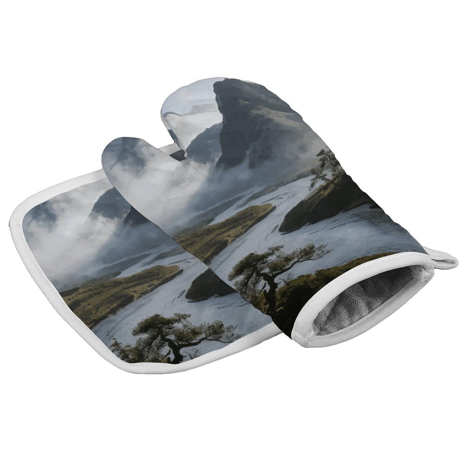 Fodpand Style Sunrise Crossing Of The Smoke Hills Oven Mitt Set With Lanyard, Cooking Mitt, Protective Thermal Insulation,Kitchen Mitt For Baking, Cooking, Grilling, Microwave