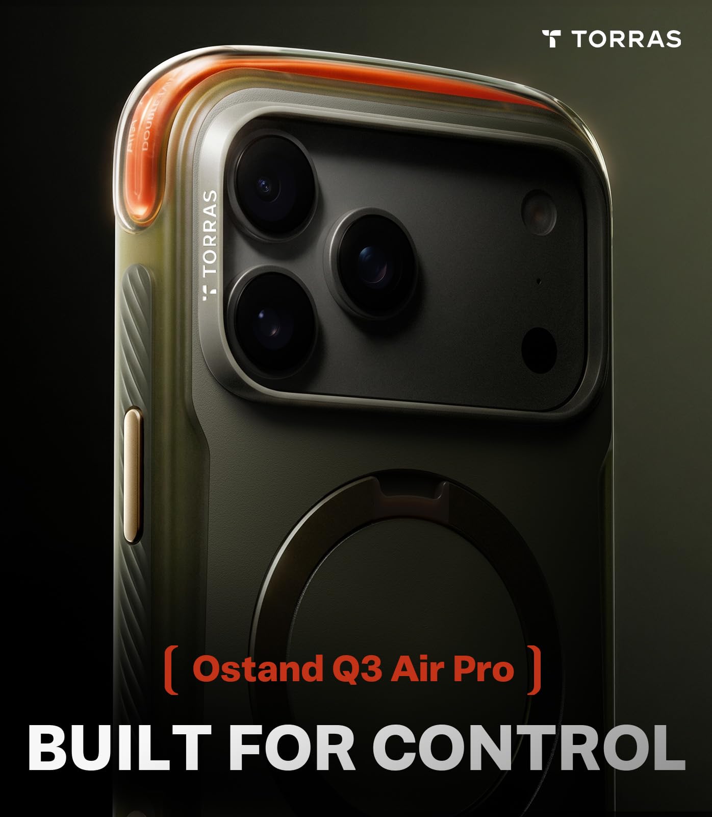 TORRAS Ostand Q3 Air Pro für iPhone 17 Pro Max Hülle, Air² Pro Schutzsystem mit doppelter Airbag-Struktur, 360° Aluminium-Ständer mit MagSafe, Mattes Anti-Fingerprint Design, Alpine Frost