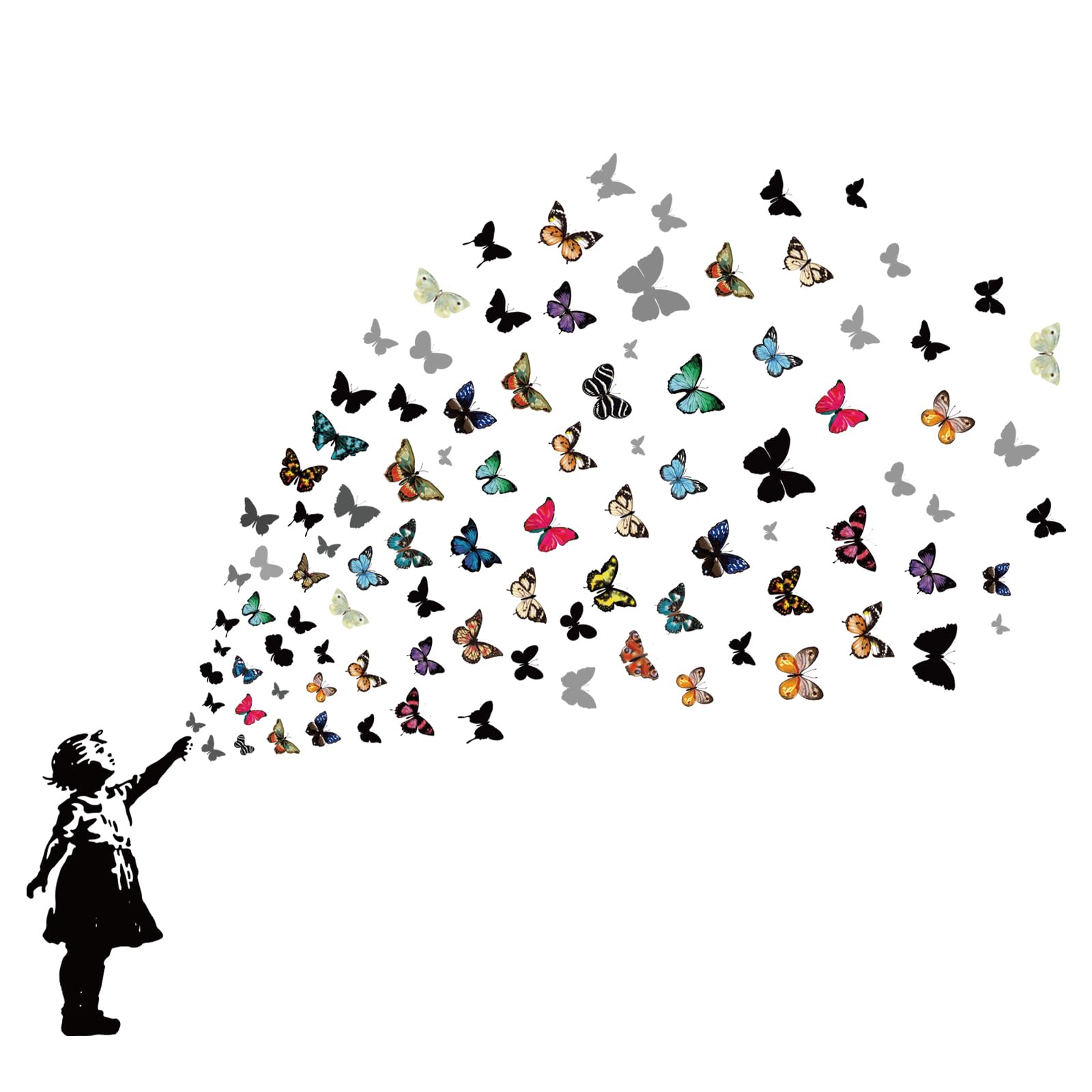 PLIGREAT 2 Sheets Banksy Girl Butterfly Wall Stickers Removable Vinyl Wall Decals Banksy Graffiti Art Mural Decals for Bedroom Living Room Nursery Office Home DIY Decor - Image 3
