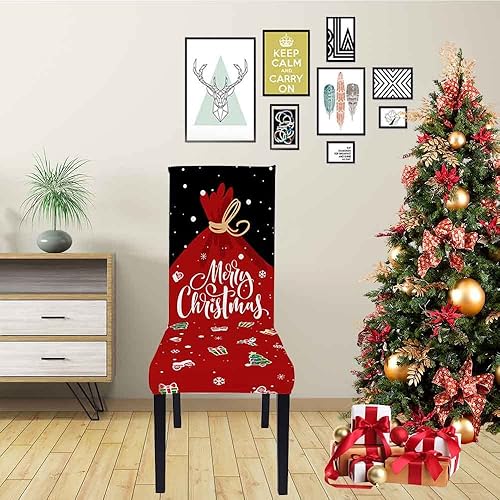 Miniatura 2 de LIPOR Juego de 6 fundas para sillas de comedor de Navidad, fundas elásticas para sillas Parsons impresas, decoración navideña, lavable, extraíble,