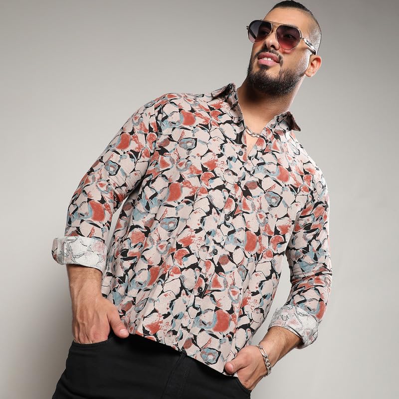 Image of Instafab Plus Men's Shirt for Casual Wear | Spread Collar | Long Sleeve | Button Closure | Plus-Size Fit | Cotton Shirt Crafted with Comfort Fit for Everyday Wear
