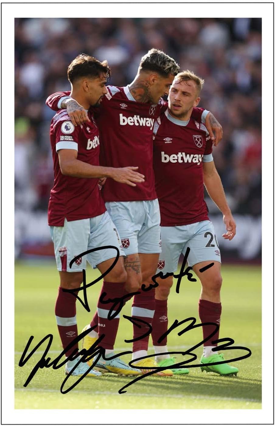 Lucas Paqueta, Gianluca Scamacca & Jarrod Bowen - West Ham Signed 12x8 Inch Photo Print With Pre Printed Signature Autograph Gift