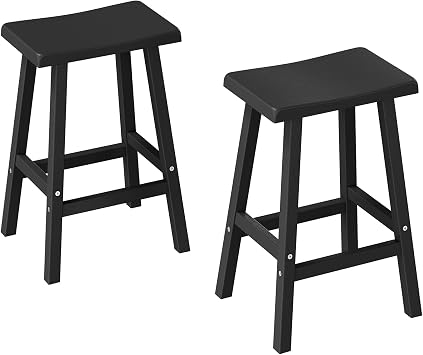 KAMABOKO 2 Set 24" HDPE Bar Stools Set Outdoor, Durable Resin Bar Chairs with Footrest, Weatherproof & Ergonomic Barstools for Patio, Deck & Poolside, Black
