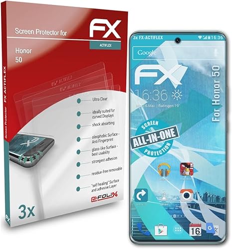 atFoliX Screen Protector Compatible with Honor 50 Protector Film, Ultra Clear and Flexible FX Screen Protection Film (3X)
