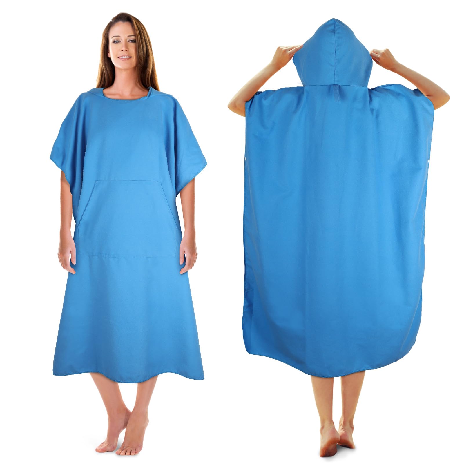 KUOGAS Changing Robe Towel Poncho with Hood for Surfing Swimming Wetsuit Changing,Compact & Light Weight(Dark Blue, M) (Sky Blue, 01-Medium)