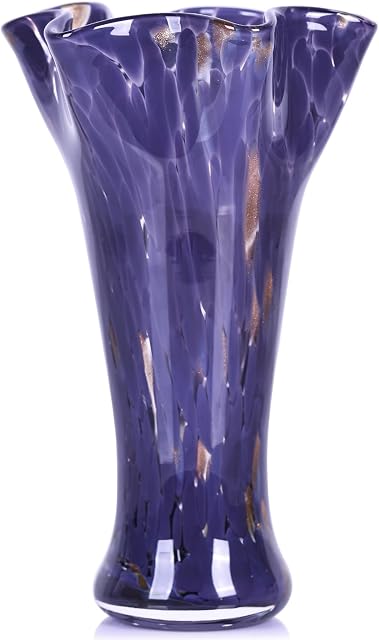 9.0" H Vases en verre pourpre pour les fleurs, Vase en verre Blown main unique Décor maison pourpre, large bouche Vase de fleurs colorées pièces centrales, pour salon Bibliothèque de table, salle de bains étagère de bureau décoratif