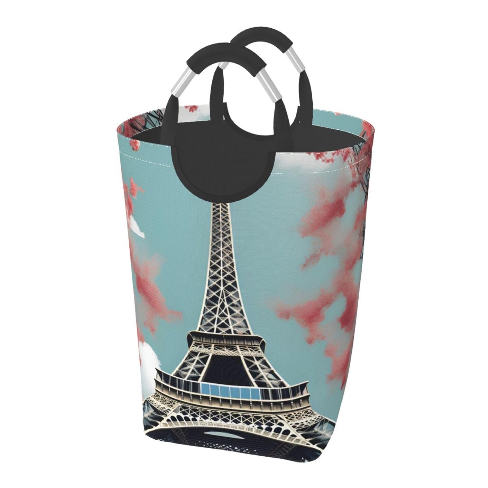 Eiffel Tower Print Laundry Hamper Collapsible Baskets With Handle Dirty Clothes Hamper Bag For Dorm Family Bathroom Decor Storage ﻿