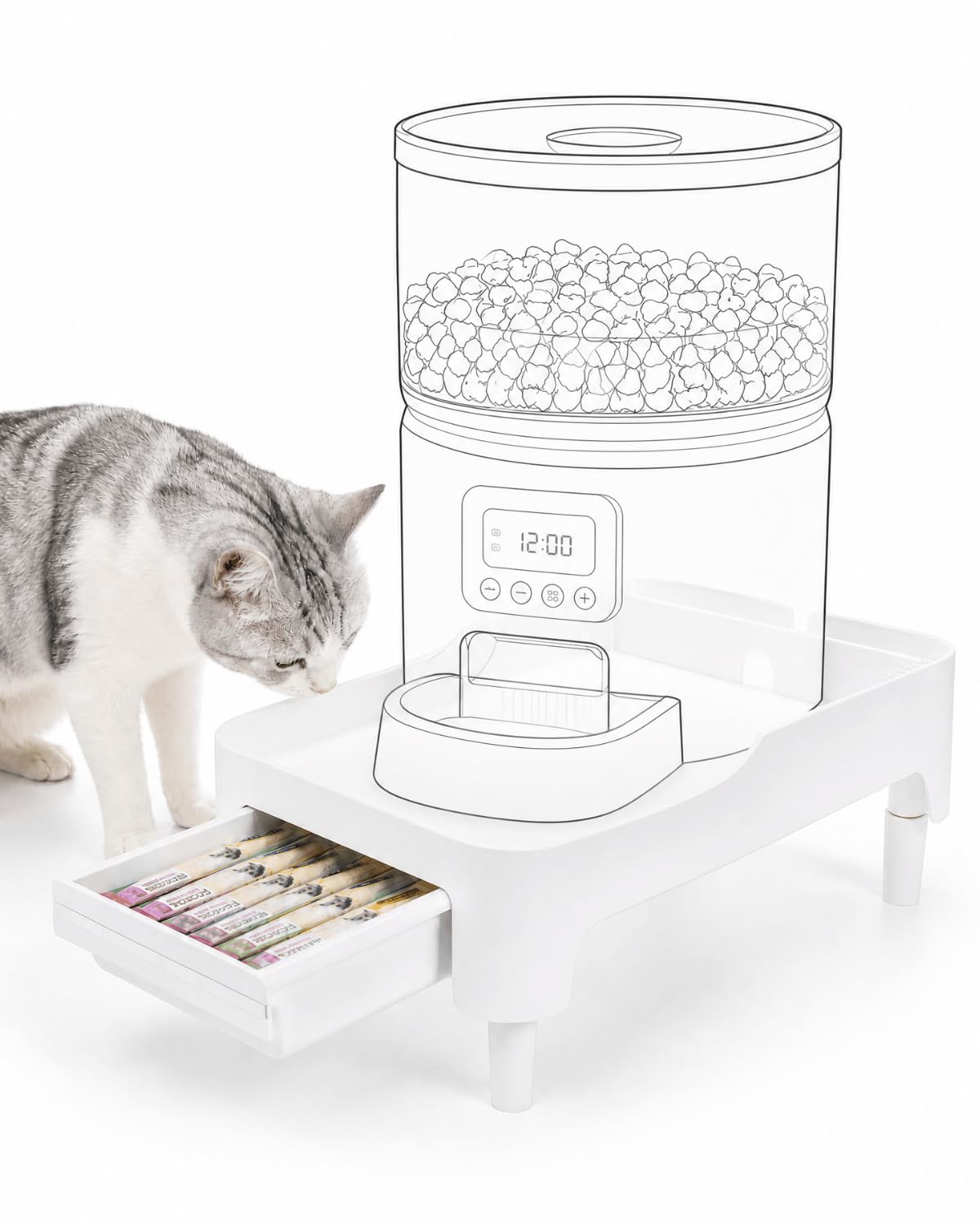 YOUEON Adjustable Elevated Automatic Pet Feeder Stand with Storage Drawer