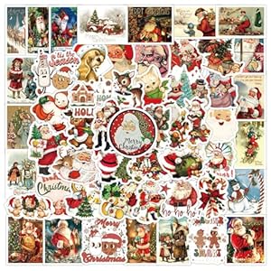 Calcomanías de Navidad vintage para niños, 60 unidades, impermeables, para árbol de Navidad de Papá Noel, para niños y adolescentes, calcomanías de vinilo para decorar portátiles, botellas de agua