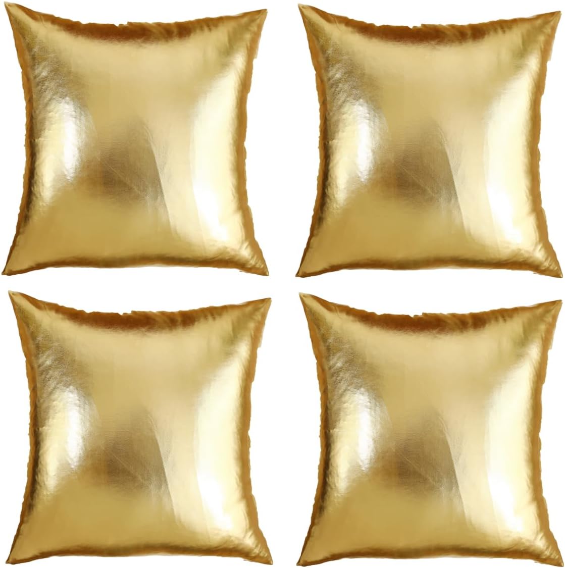 Pack of 4 Decorative Throw Pillow Covers Modern Metallic Shiny Cushion Cover, Faux Leather Soft Square Pillowcase for Sofa/Bed/Party, 18 x 18 Inch Gold