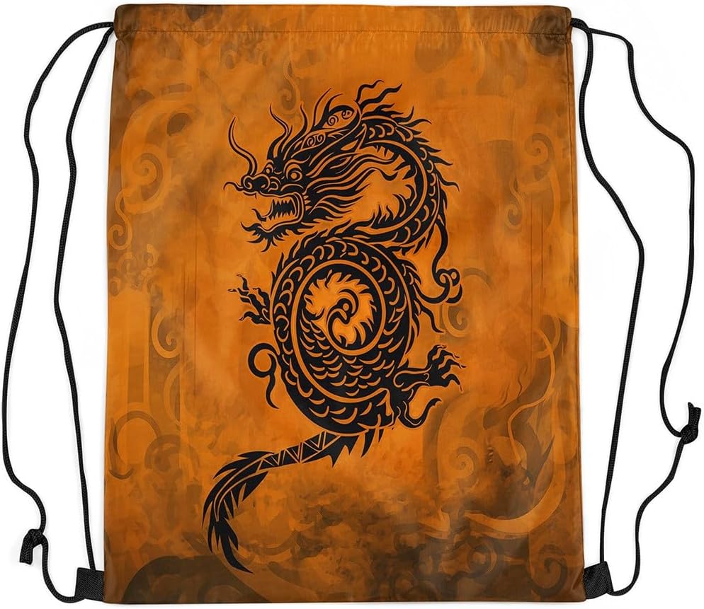 Castle Fairy Chinese Loong String Bag 16X13 Inch Dragon Wildlife Animals Sports Backpack Birthday Gifts Exotic Boho Red Graffiti Drawstring Bags for Women Gym Shopping Sport Yoga