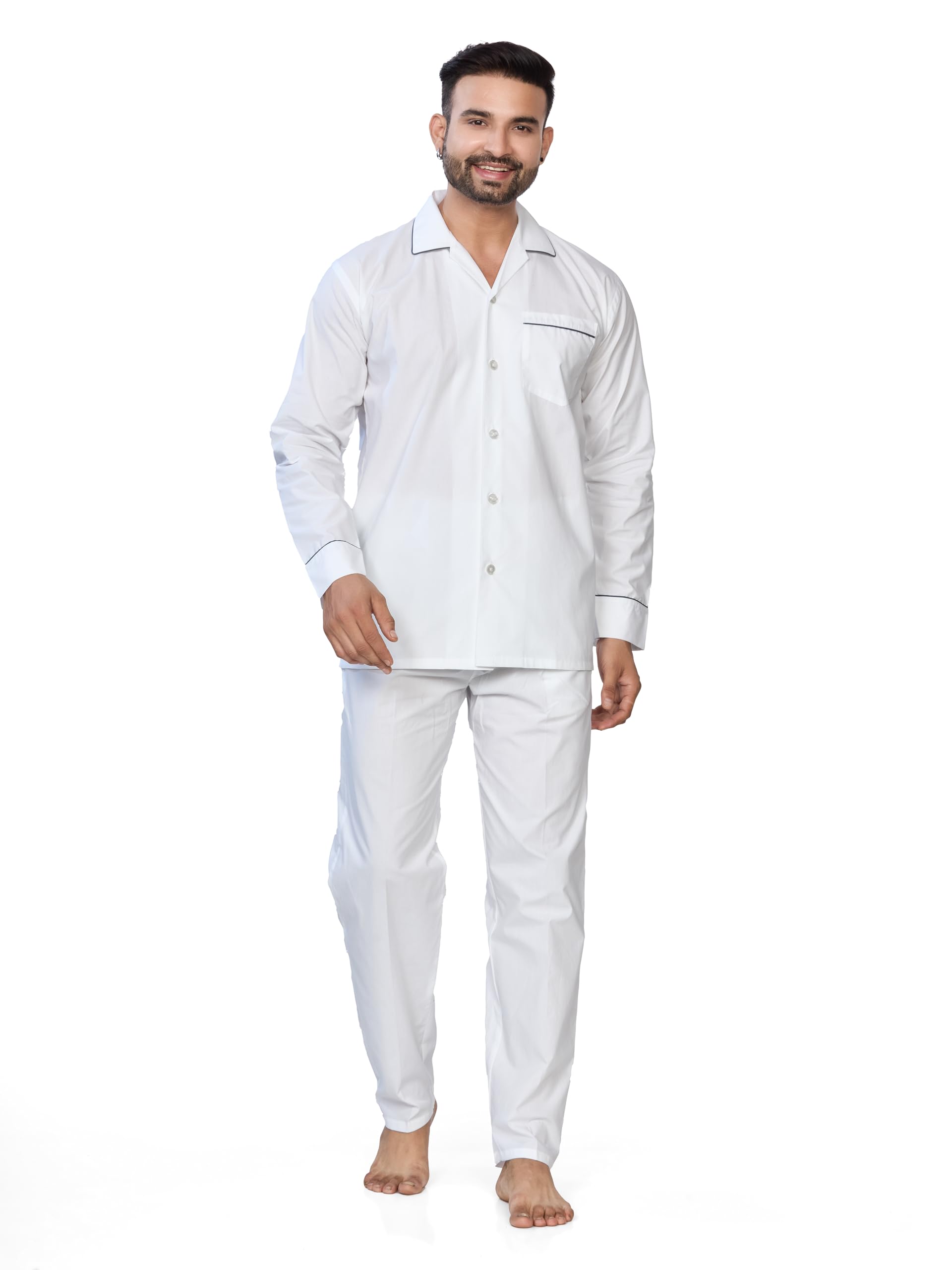st. gargee 100% Cotton Mens POPLIN Nightsuit with Fully Branded Elastic 2 Pocket Pajama and Buttoned TOP-picture-27