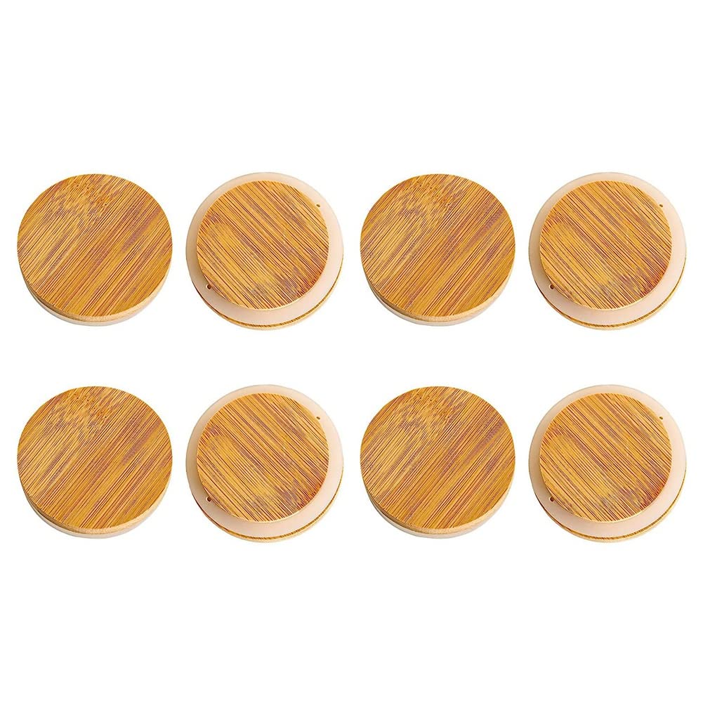 Droagoct Wooden Jar Lids, 8 Pcs Bamboo Wooden Storage Lids Regular Mouth, Reusable Ball Wooden Lids For Jars 70Mm