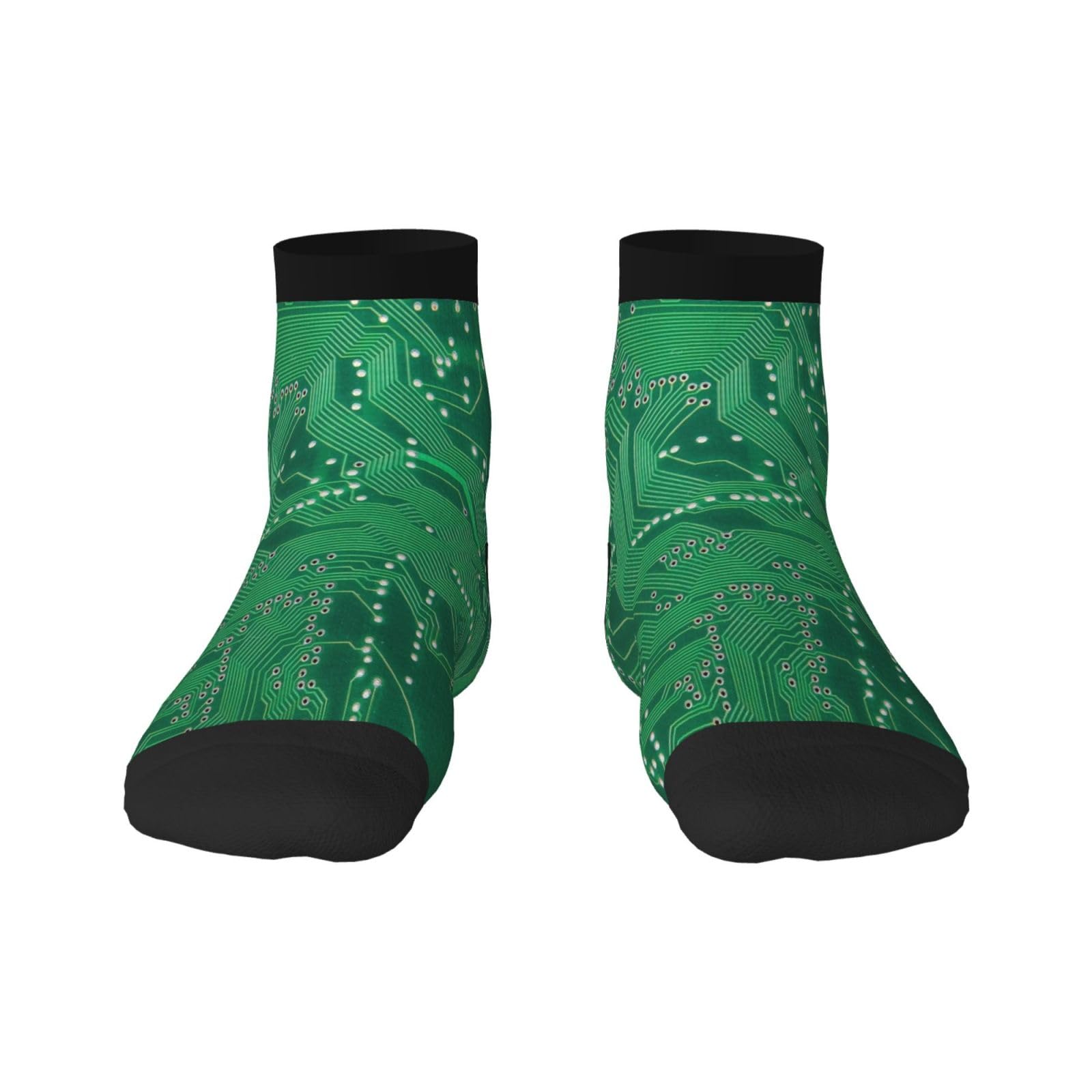 Crew Socks, Compression Socks Casual Novelty Sports Socks 30CM Long For Unisex Close Up Of Printed Green Computer Circuit Board