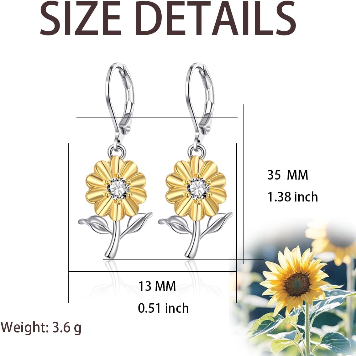 Flower Earrings Daisy/Sunflower Leverback Earrings Dainty Flower Drop Dangle Earrings Jewelry for Women Birthday - Image 3