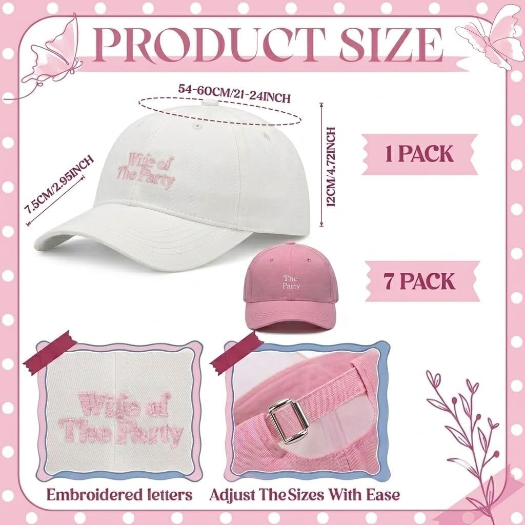 8 Pack Bachelorette Embroidered Hat,1 Wife of The Party and 7 The Party Cap for Wedding Gift