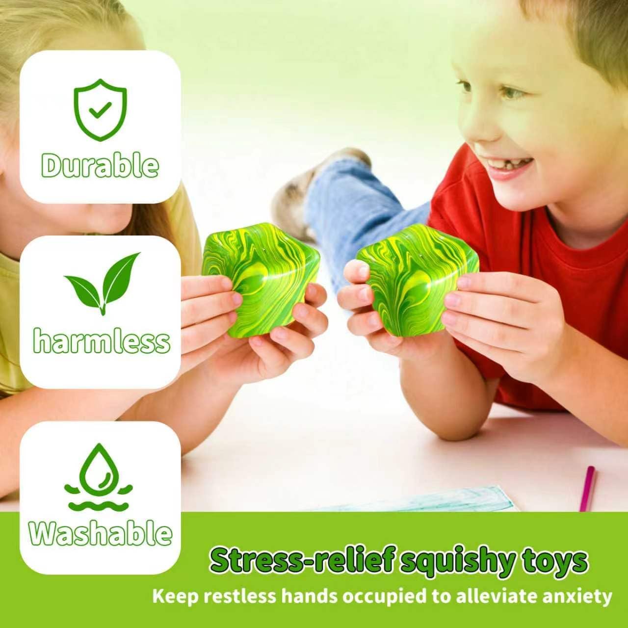 Slow Rise Fidget Toys，Squishies Ice Cube Shape, Sensory Toy for Kids, Stress Relief Squeeze Balls, Easter Basket Stuffers for Boys Girl(Green)