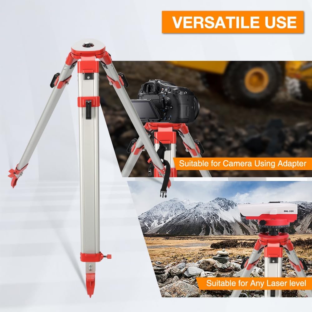 Surveying Tripod, Aluminum Survey Tripod With 5/8-Inch 11-Threaded Flat Head Quick Clamp for Auto level