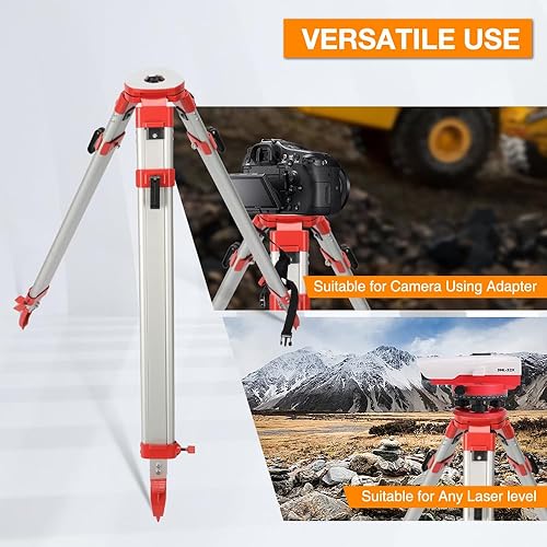 Miniatura 8 de Trípode de topografía, trípode de levantamiento de aluminio con abrazadera rápida de cabeza plana de 11 roscas de 58 pulgadas para nivel automático