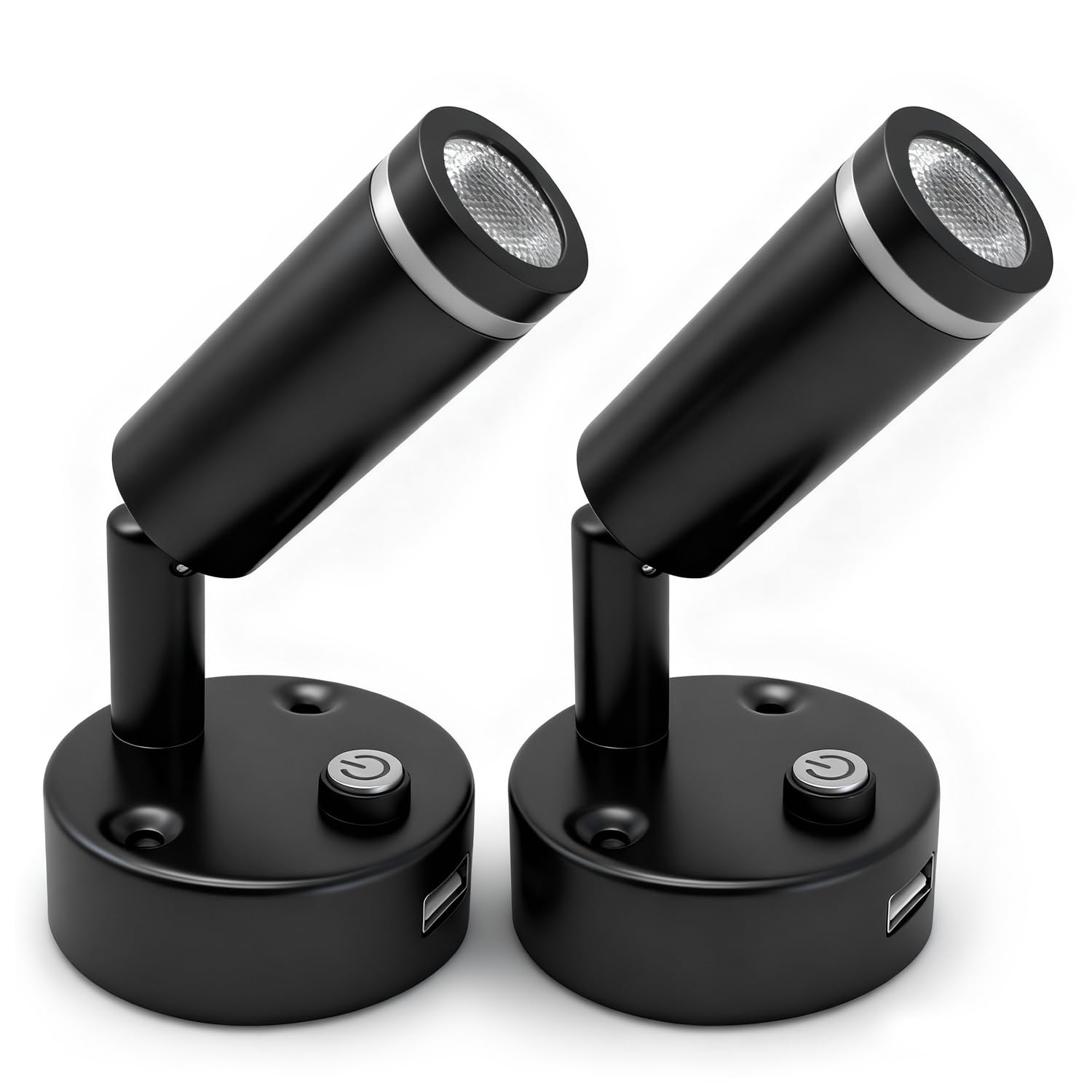 D-lite 12V LED Reading Light with USB, 2W Dimmable Warm White 3000K with Blue Nightlight, LED Wall Spot Light for Campervan, Caravan, Motorhome, Boat, Sleek Black Finish, 2 Packs