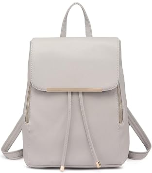 Miss Lulu Backpack Womens Fashion Backpacks Light Grey Backpack Ladies PU Leather Waterproof Daypack Medium School Work Travel