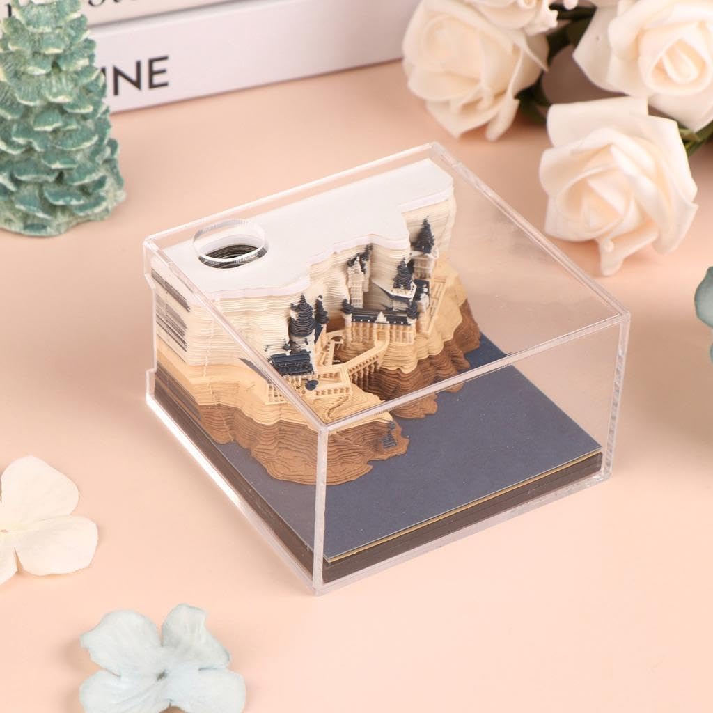Time Piece Calendar, 2027 Desk Calendar With LED Light, 3D Tear-away Paper Carving Art Memo Pad Notepad Gift For Christmas Housewarming Desktop Decoration (With Weekly Calendar & Light)