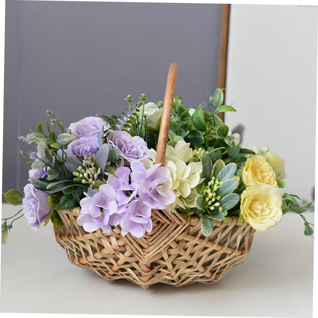2Pcs Handwoven Flower Baskets Handle Rustic Rattan Storage Baskets for Floral Arrangements Wedding Party Supplies Home Decor Picnic