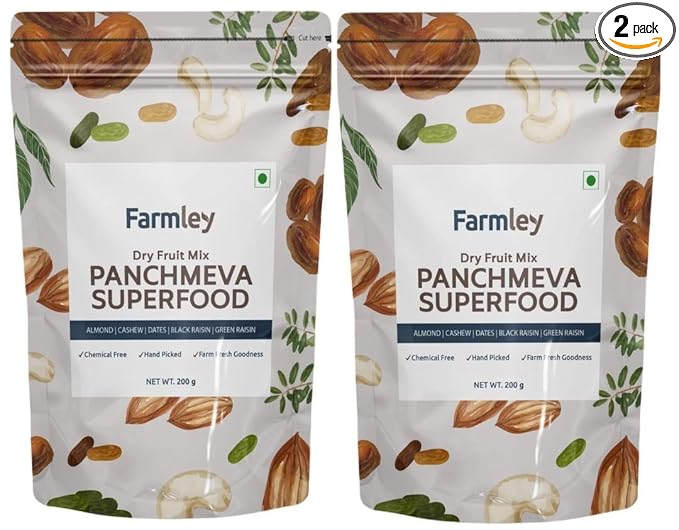 Farmley Premium Mixed Dry Fruits Panchmeva Superfood Tasty & Healthy Snacks Contains Almond,Cashew,Dates,Green And Black Raisins Pack Of 2 , Each 200 Gm at Rs. 469