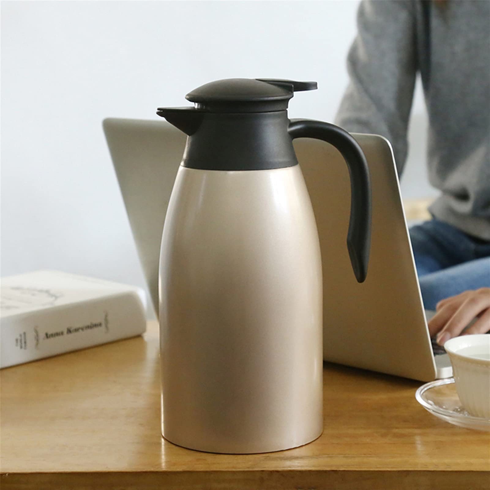 Jarra Térmica de Acero Inoxidable de 2 L, Jarra Térmica de Café, Termo de Té y Café para Catering, Bebidas frías Calientes, para El Hogar Y La Oficina