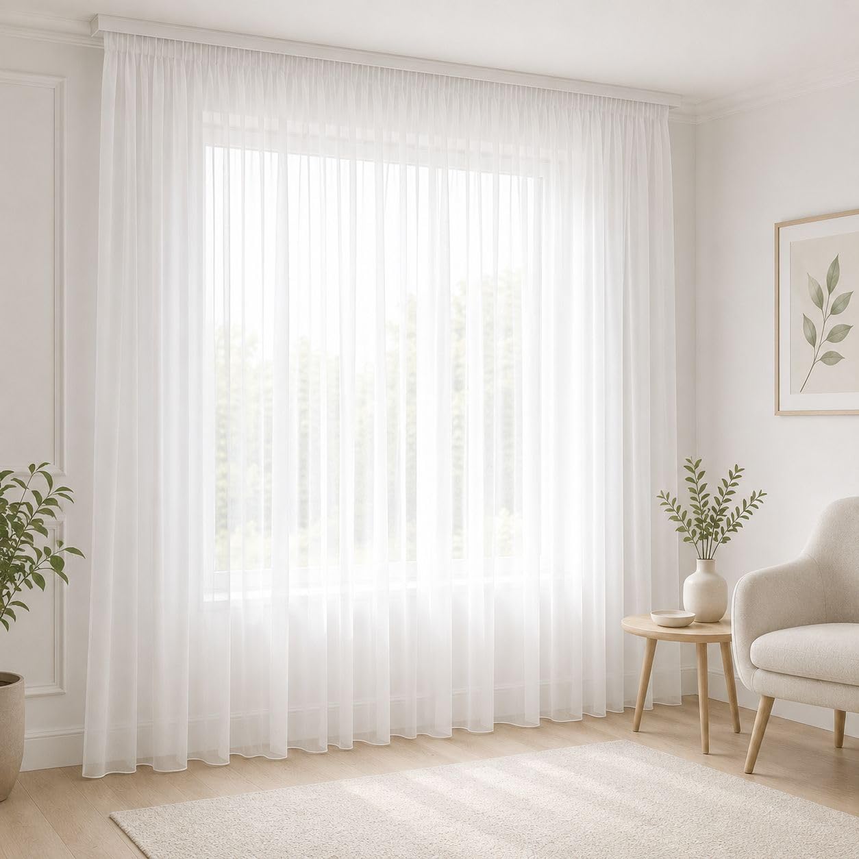 Voile Gardine Weiß mit Kräuselband Halbtransparent