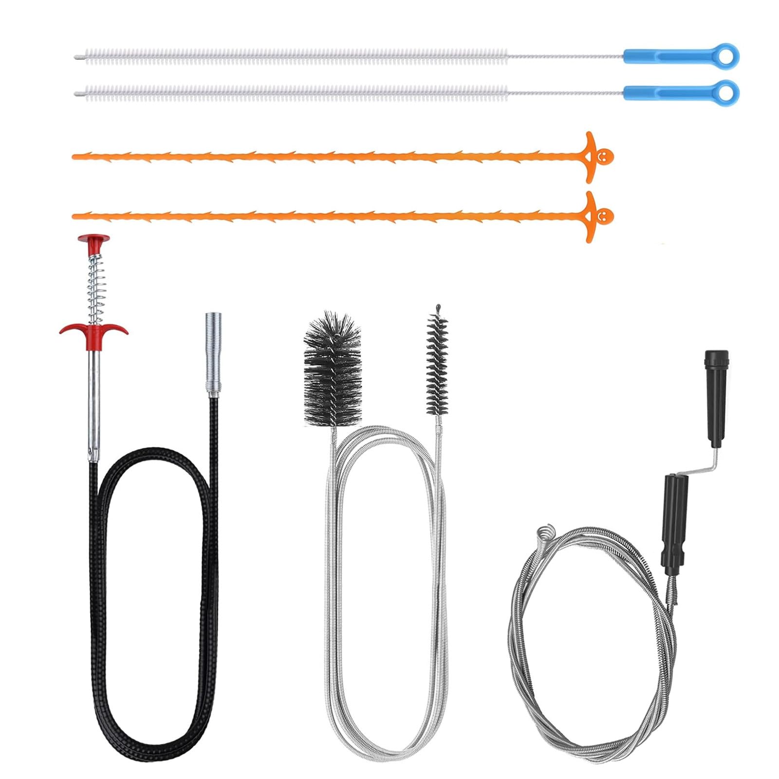 Seesuno Mix 7 Pcs Drain Unblocker Tool Set, Drain Snake Unblocker For Sink Plumbers Cleaner With 3 M Plumbing Toilet Auger