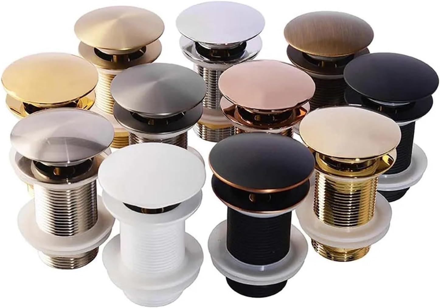 Pop-up-Waschtischstöpsel, Waschbeckenstöpsel, Waschbecken-Stöpsel-Abfluss, Badezimmer-Waschbecken, nach unten drückender Pop-Up-Stopper-Abfluss in gebürstetem Gold, Mattschwarz, Weiß, Roségold, Gold,