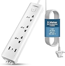 Embox 5 Meter Extension Board with USB | Master Switch-6A Spike Guard 3 Universal Sockets 2 USB Ports and 1 Type C Safety Shutter LED Indicator 1500W