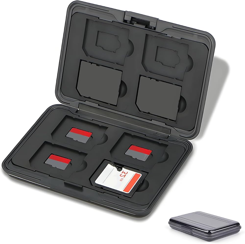 Custodia porta schede di memoria a 16 scomparti (8 SD + 8 micro SD), resistente all'acqua e antiurto
