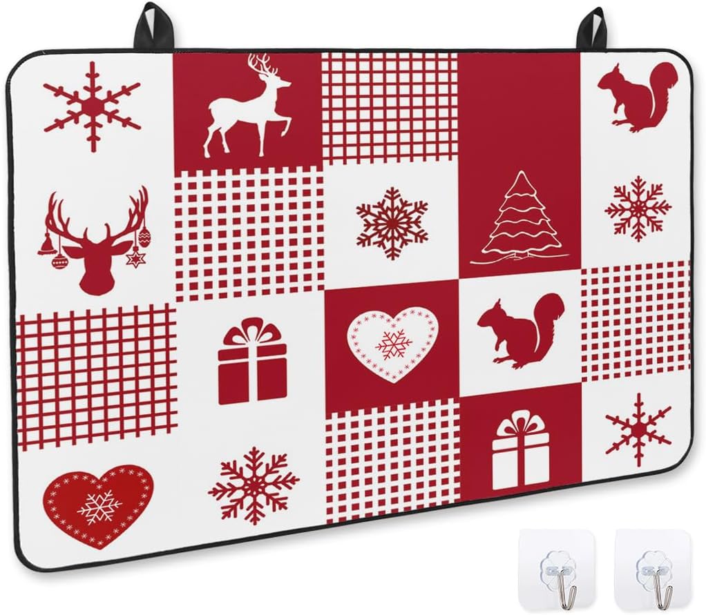 Stove Cover, Stove Top Covers for Electric Stove, Christmas Elk Snowflakes Red Buffalo Plaid Large Cooktop Cover Protector Heat Resistant Foldable Rubber Anti-Slip Mat for Glass Stove Top 31"x24"