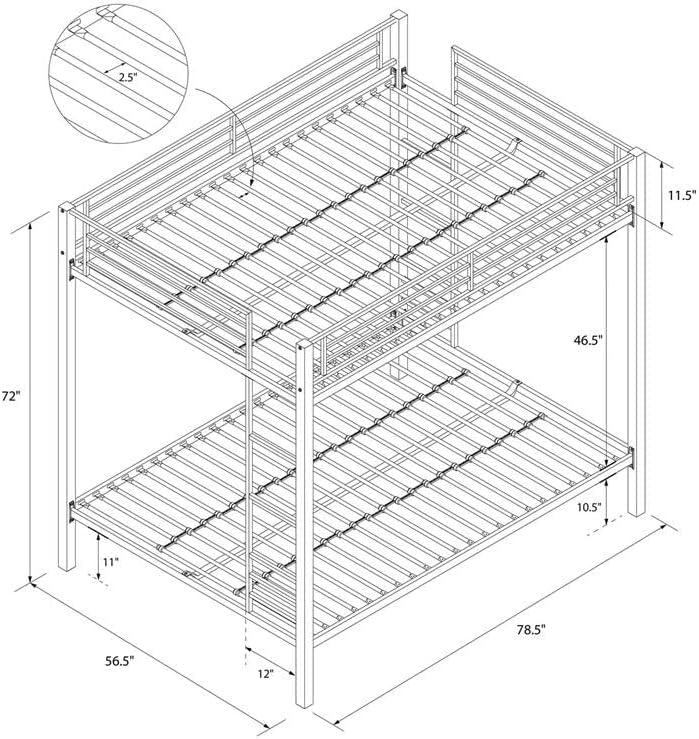 DHP Full over Full Bunk Bed for Kids, Metal Frame with Ladder (Silver)