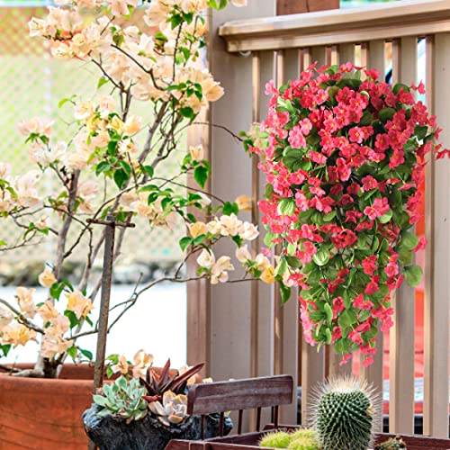 Zfprocess 2 Pack Artificial Hanging Flowers, Fake Hanging Plants Colorful Orchid Flower Bouquet For Wall Home Room Garden Wedding Indoor Outdoor Decoration (Rose Red) #TOP1