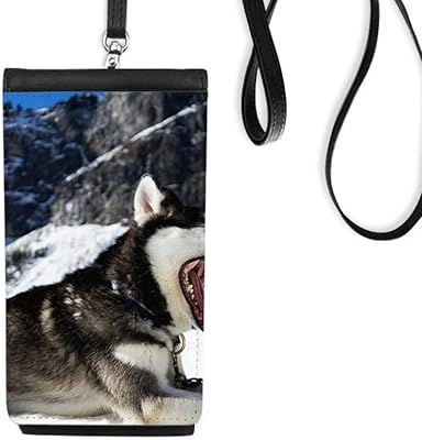 Big Mouth Dog Snow Husky Picture Phone Wallet Purse Hanging Mobile Pouch Black Pocket
