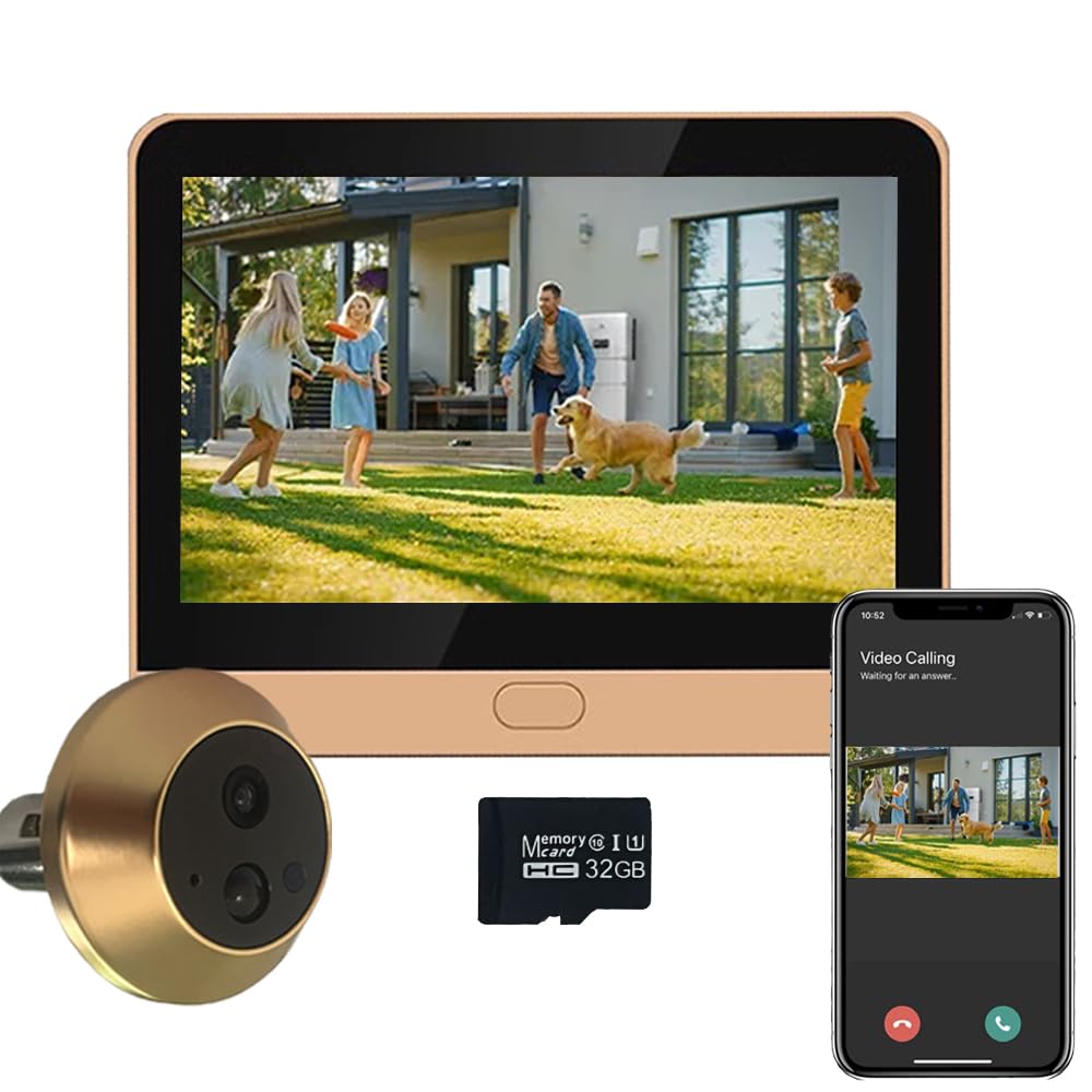 DG3 Spioncino Digitale a Batteria 1296P con MicroSD da 32GB, Video Spioncino Senza Fili con Schermo a Colori da 4,3",Grandangolare 140°,5000 mAh, WiFi 2.4 GHz, Senza Altoparlante,Rilevamento Movimento