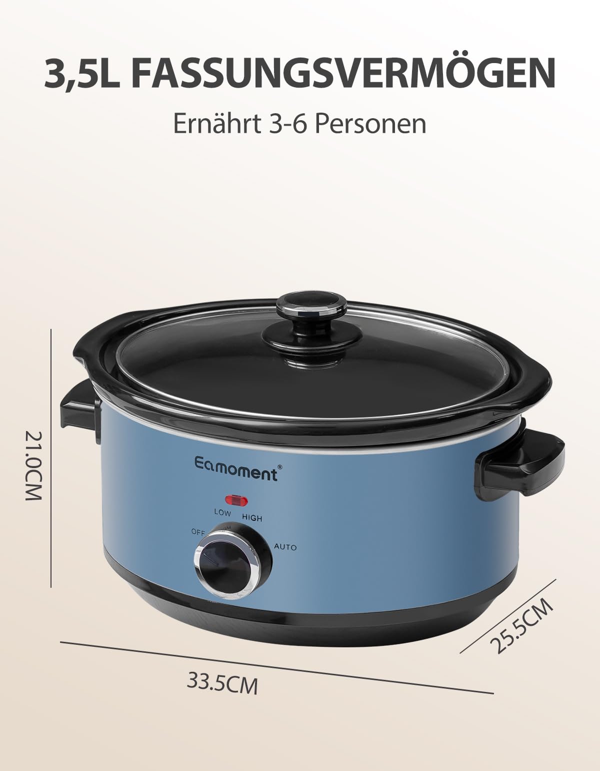 Eamoment Mijoteuse Slow Cooker 3,5L 200W - 3 Niveaux De Cuisson, Cuve Lavable Lave-vaisselle, Argenté