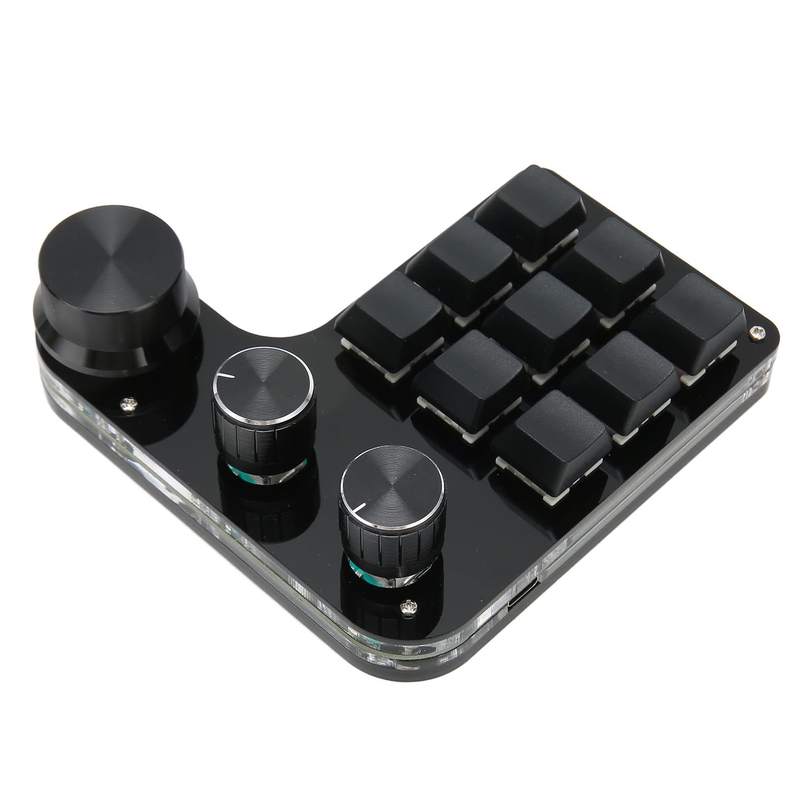 Focket Klawiatura do Gier na PC, Przewodowa Klawiatura Typu Macro Typu Plug and Play USB, Jednoręczna z 9 Programowalnymi Klawiszami 3 Regulowane Pokrętła do Komputera PC Laptop Gry Biurowe Muzyka