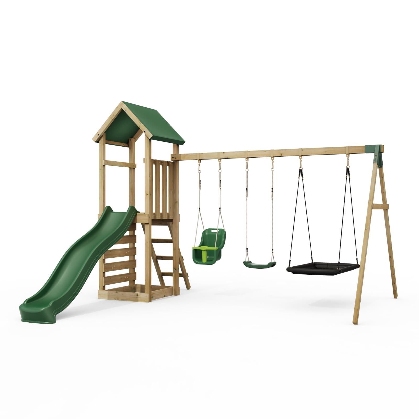 Rebo Adventure Wooden Garden Climbing Frame, Swing Set And Slide For Kids - Snowdon