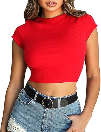 Camiseta Informal para Mujer, Manga Corta, Cuello Redondo, Blusa con Ombligo  Femenino: Amazon.es: Ropa