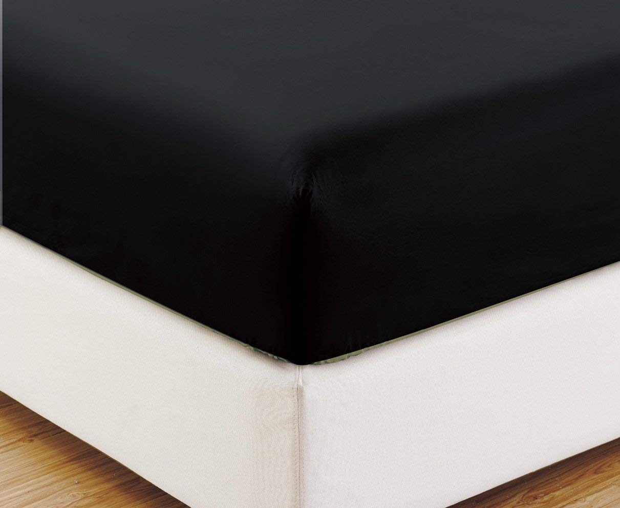 100% Egyptian Cotton Fitted Sheet 800 Thread Count Solid 1 Piece (Bottom Sheet Only) Queen Size Sateen Weave 20 inch Deep Pocket Black Color