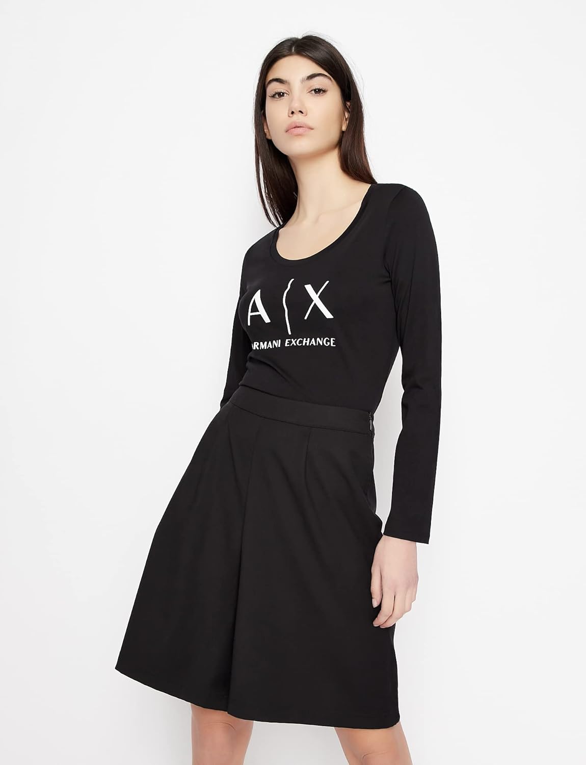 Armani Exchange Womens Basic Scoop Neck Long Sleeved Tee with Logo on Chest - Image 4