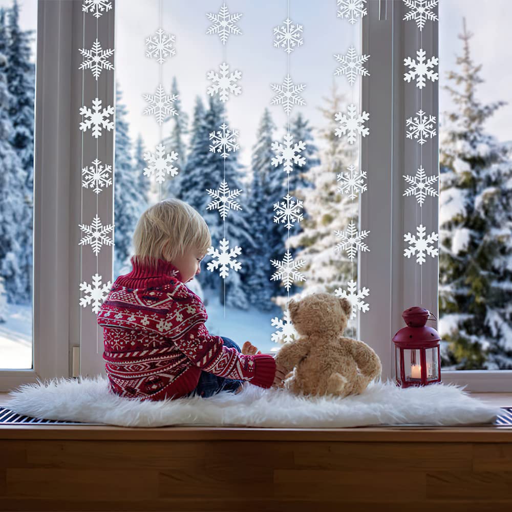 Adorno Hillylolly 6 Pcs Guirnalda Copos de Nieve, 1.9 m, Decoracion Copos Nieve Navidad, Papel, para Techo Árboles Ventana Pared