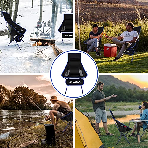 LAMA Camping Chair High Back Folding Chair Folding Fishing Chair Compact Beach Chair Ultralight Folding Chair Outdoor Chair with Carry Bag for Camping Tents Picnic Hiking Sunbathing Blue - Image 8