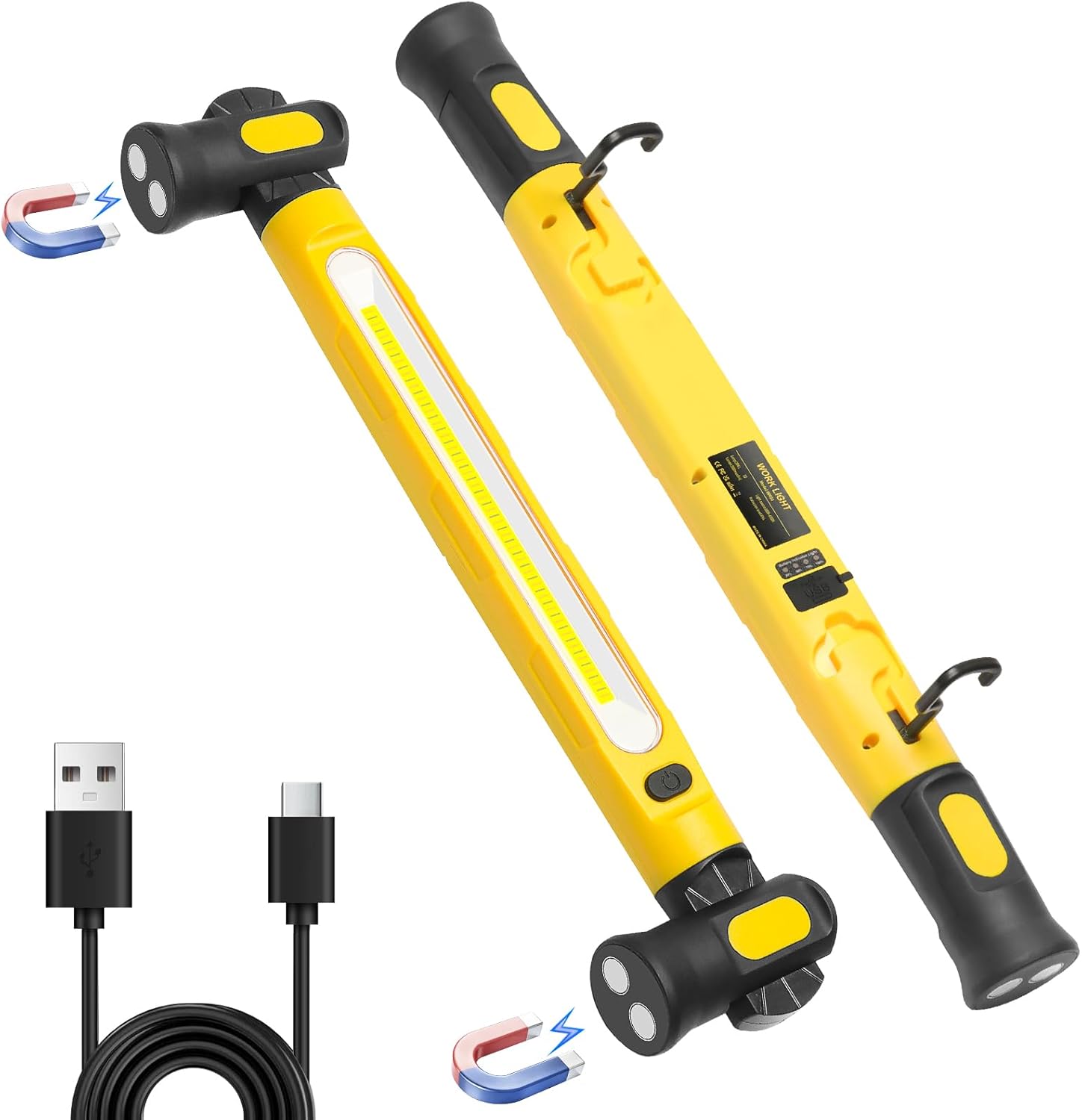 Under Hood Work Light for Mechanics, Rechargeable 2000LM Magnetic LED Light Bar with 5000mAh Battery 360° Adjustable Cordless Underhood Light for Car Repair Garage & Emergency Use (Yellow)