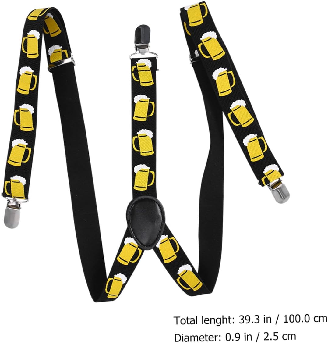 2pcs 2.5cm Wide Beer Print Suspenders Strap Black for Men Party Favors Dress up Supplies Adjustable Shoulder Tape Overalls Accessories